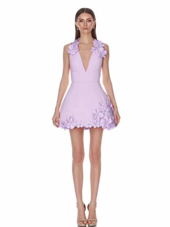 Bronx and Banco Dresses & Skirts - Bronx Banco Lilac Estelle Floral Applique Embellished Plunge Mini Dress NWOT